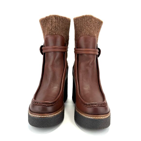 Sam Edelman Sidney Chunky Platform Bootie Size 10M Brown Leather Australian Wool - Picture 13 of 15